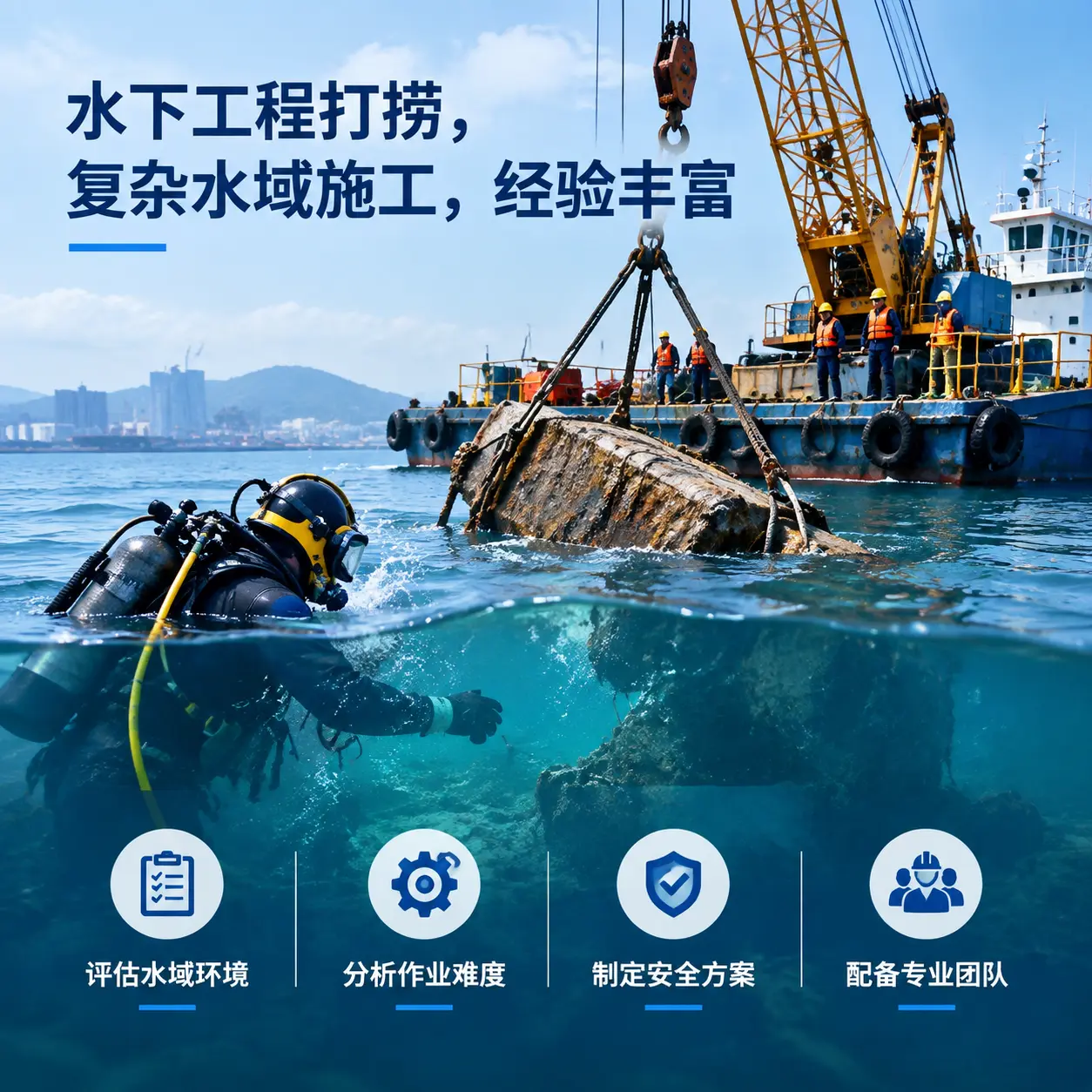 水下工程打捞，复杂水域施工，经验丰富陈仓